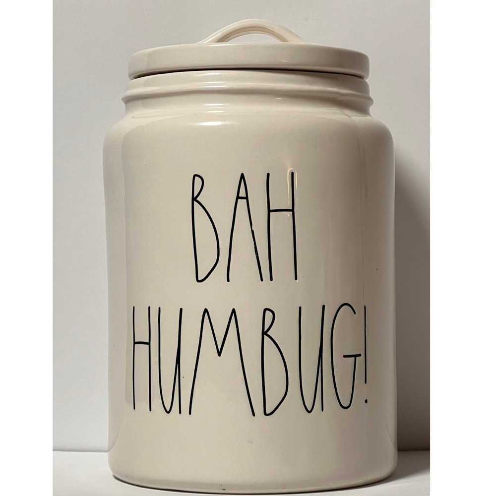 Rae Dunn Canister Kitchen Storage Cream Bah Humbug Christmas Holiday Cookie Jar